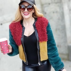 Multi Color Leather & Fur Womens Jacket Coat